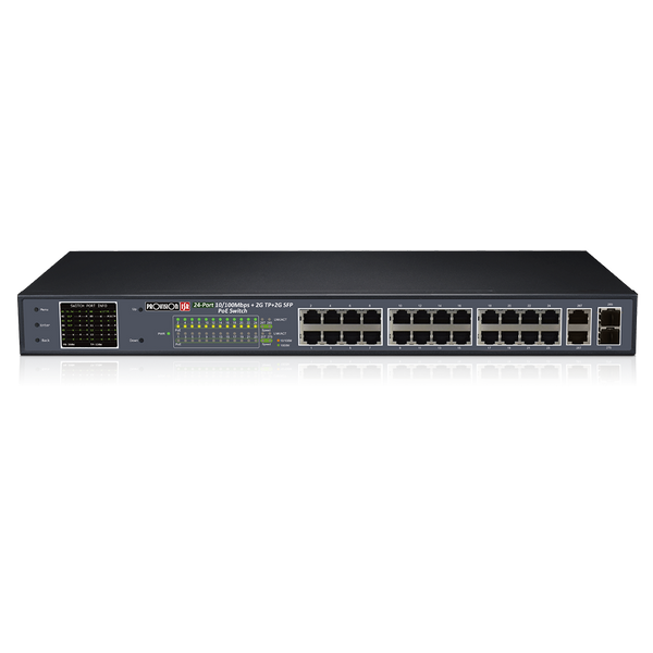 מתג Provision 24 PORT 100MB POE Switch 2XUplink 1GB 370W Total